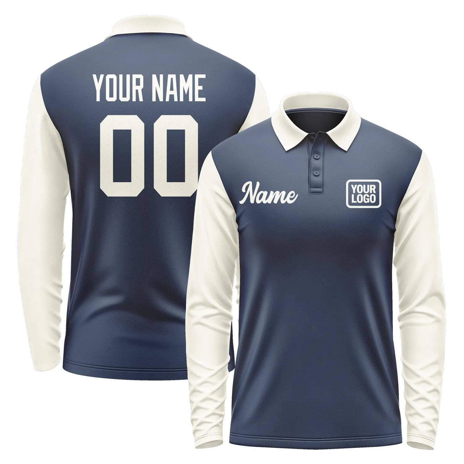 Custom Blue Cream Long Sleeve Polo Shirt sold by Tailorly