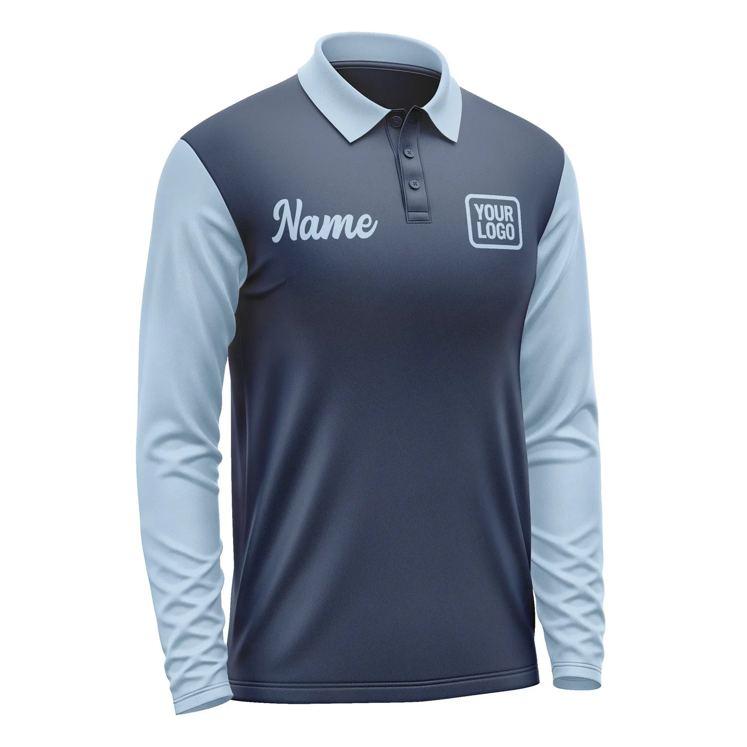 Custom Blue Light Blue Long Sleeve Polo Shirt sold by Tailorly product image thumbnail 4