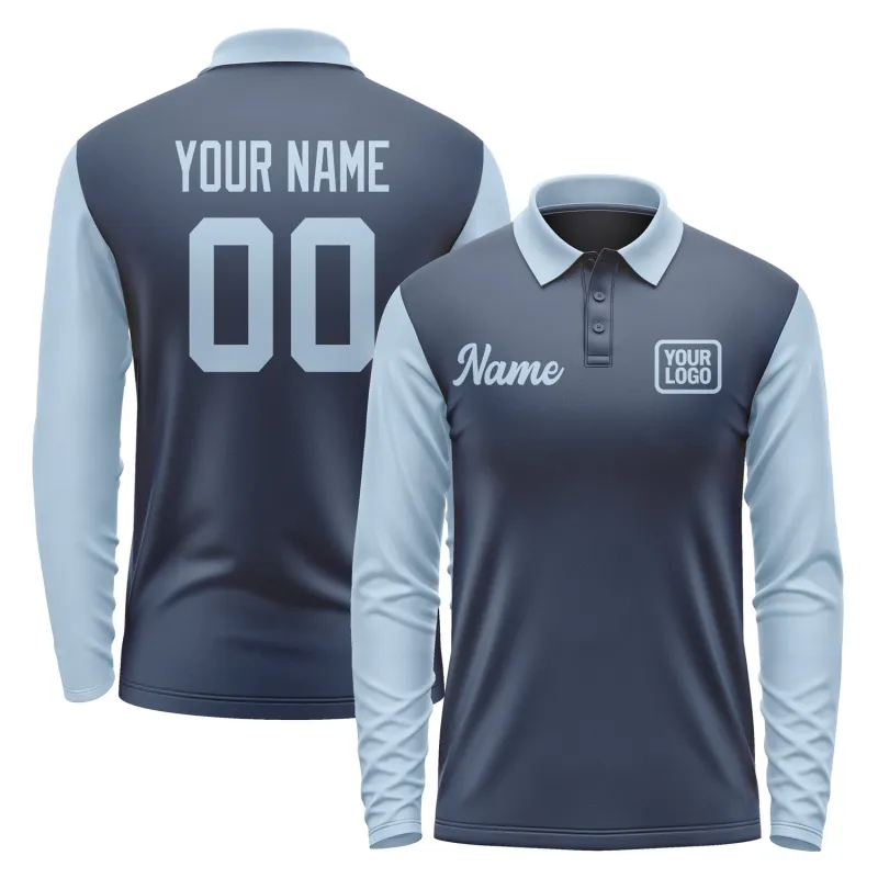 Custom Blue Light Blue Long Sleeve Polo Shirt sold by Tailorly
