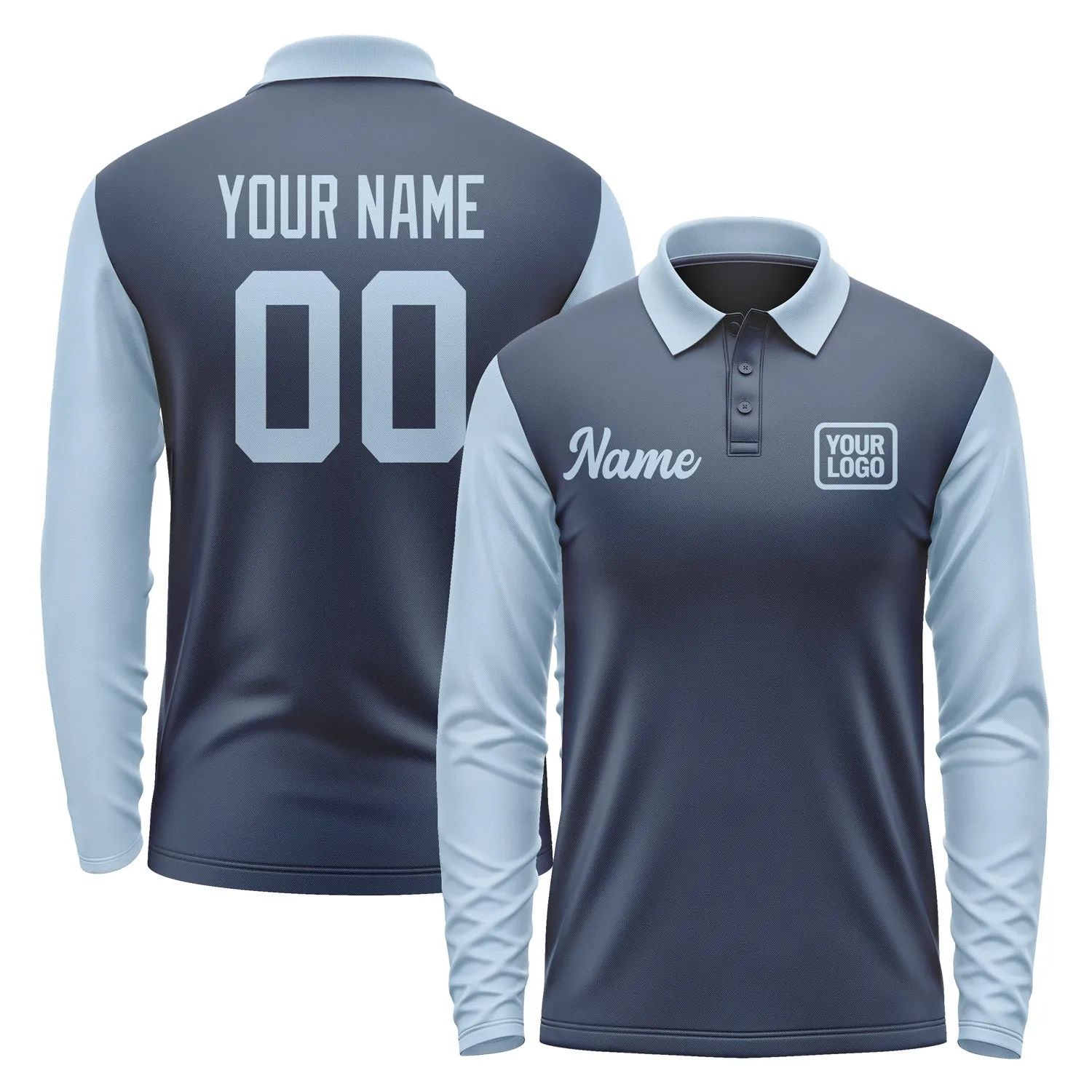 Custom Blue Light Blue Long Sleeve Polo Shirt sold by Tailorly