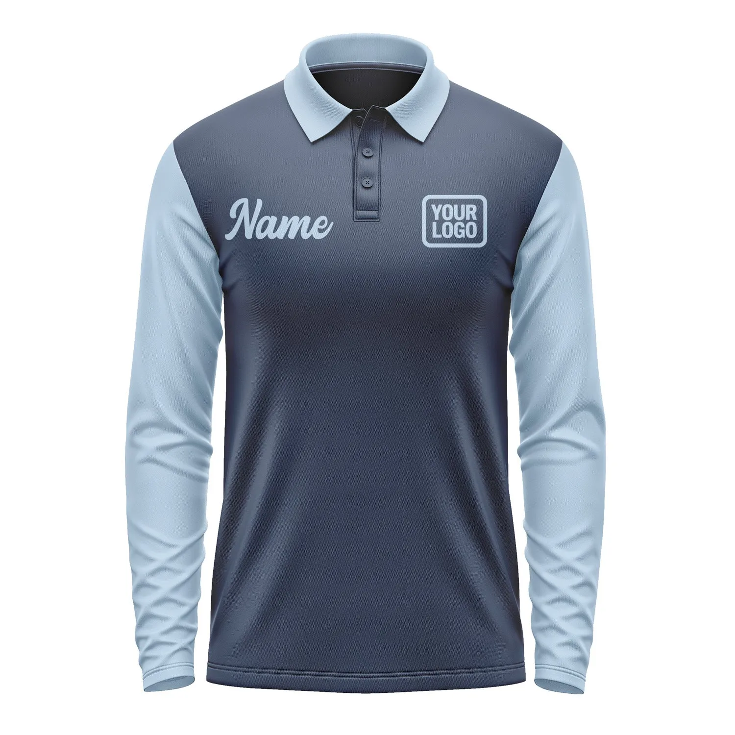 Custom Blue Light Blue Long Sleeve Polo Shirt sold by Tailorly product image thumbnail 2