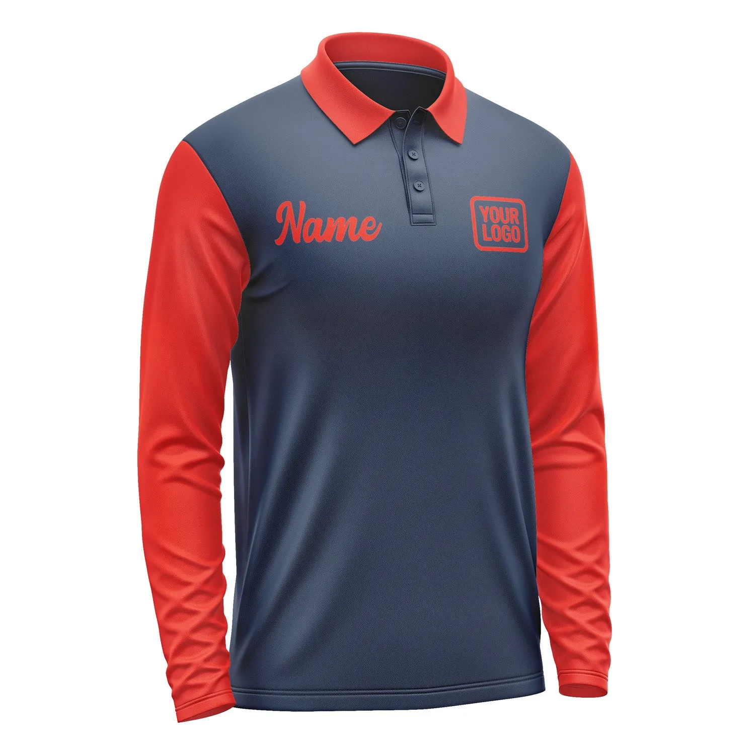 Custom Blue Orange Red Long Sleeve Polo Shirt sold by Tailorly product image thumbnail 4