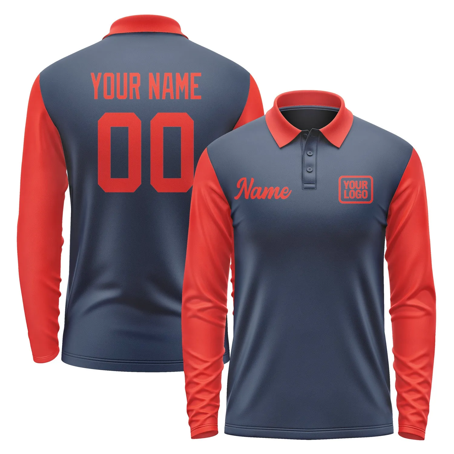 Custom Blue Orange Red Long Sleeve Polo Shirt sold by Tailorly