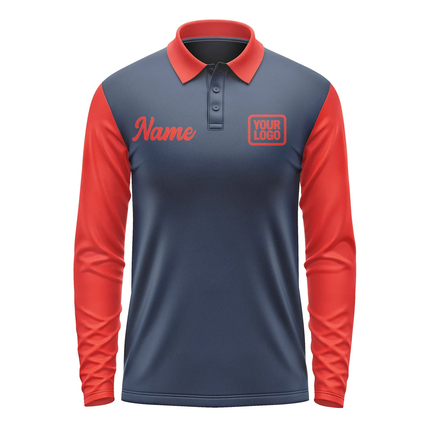 Custom Blue Orange Red Long Sleeve Polo Shirt sold by Tailorly product image thumbnail 2