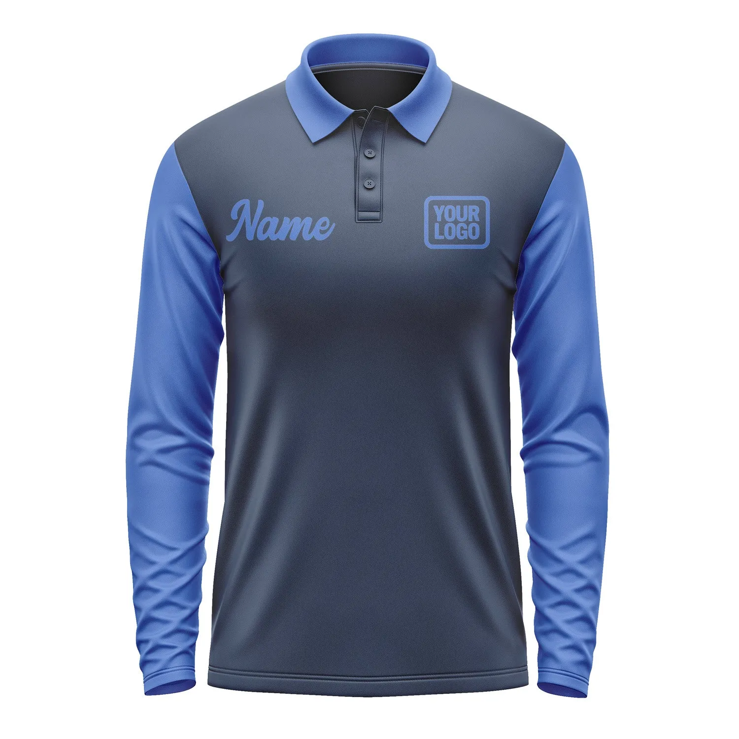 Custom Blue Sky Blue Long Sleeve Polo Shirt sold by Tailorly product image thumbnail 2
