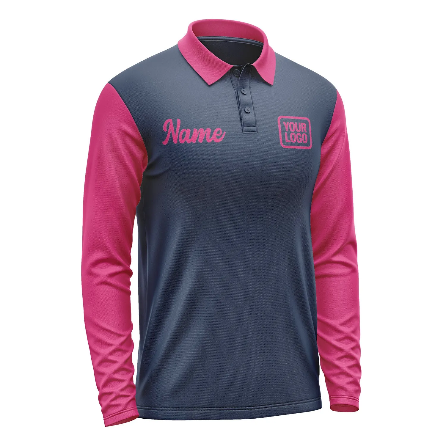 Custom Blue Pink Long Sleeve Polo Shirt sold by Tailorly product image thumbnail 4