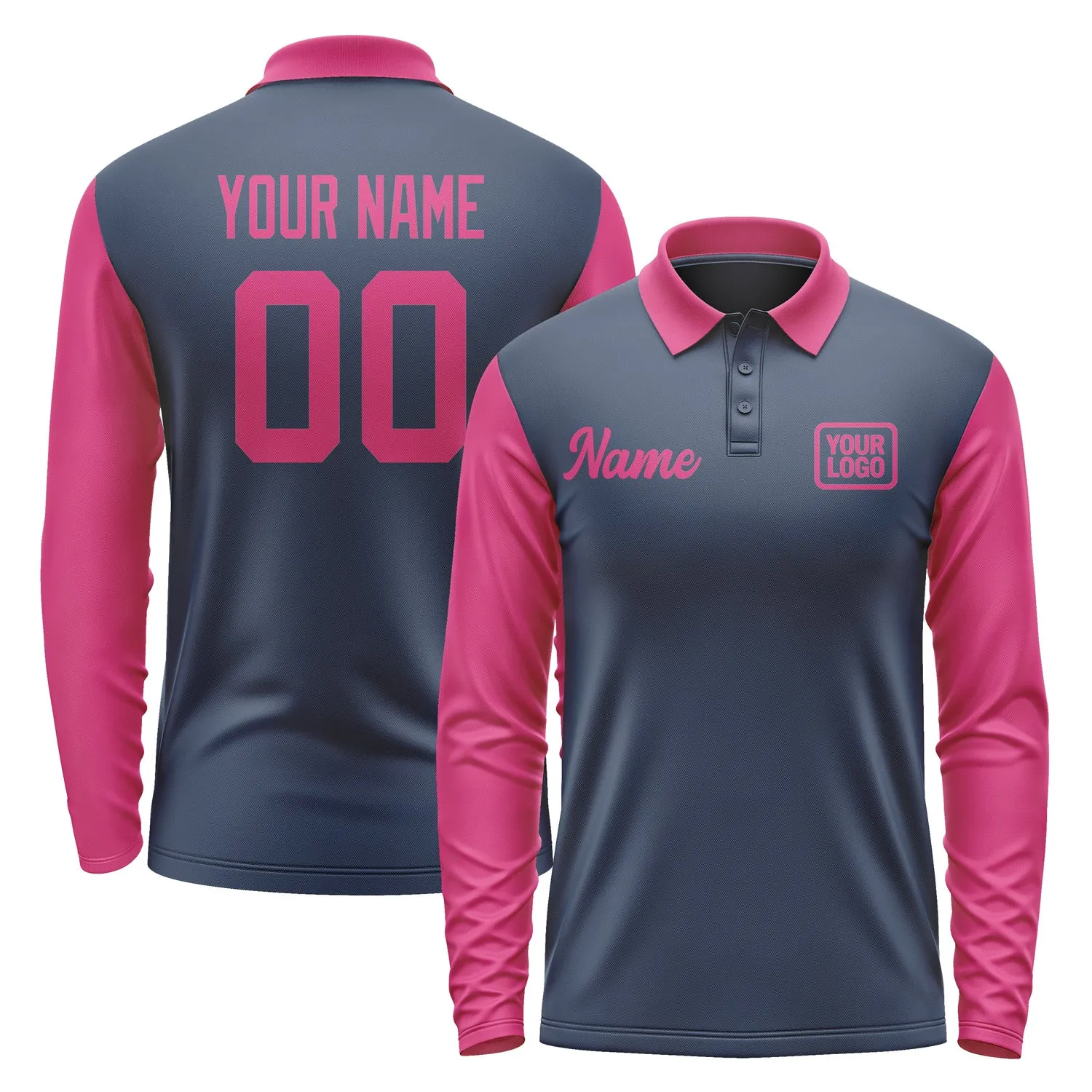 Custom Blue Pink Long Sleeve Polo Shirt sold by Tailorly