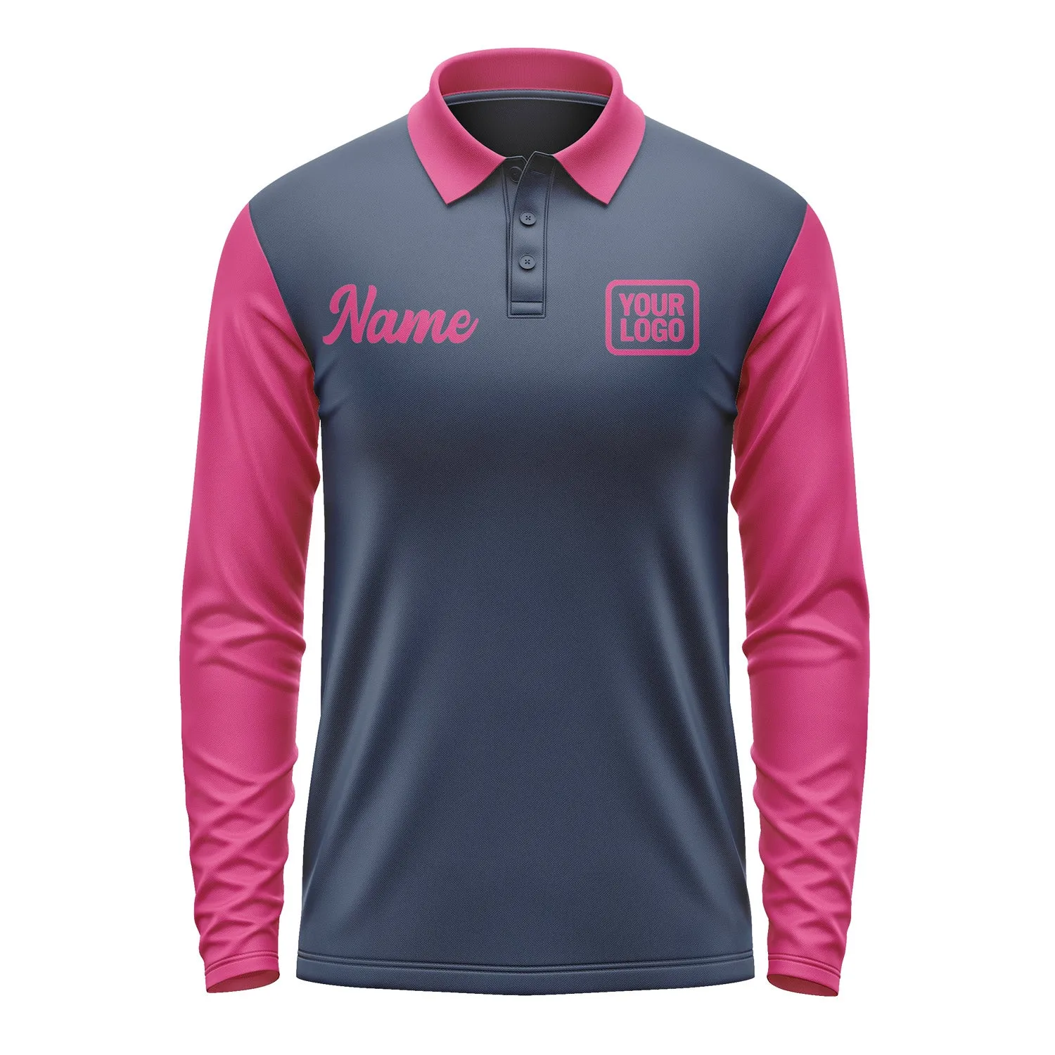 Custom Blue Pink Long Sleeve Polo Shirt sold by Tailorly product image thumbnail 2