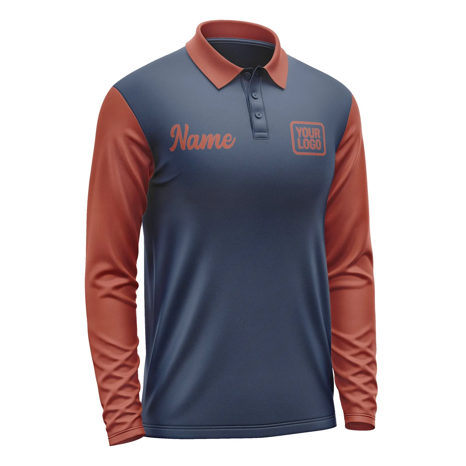 Custom Blue Coral Red Long Sleeve Polo Shirt sold by Tailorly product image thumbnail 4