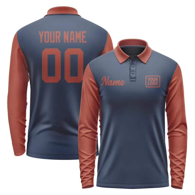 Custom Blue Coral Red Long Sleeve Polo Shirt sold by Tailorly
