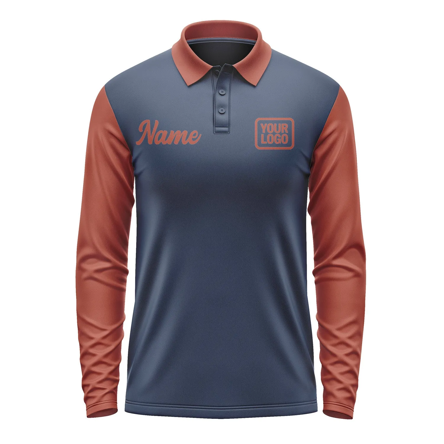 Custom Blue Coral Red Long Sleeve Polo Shirt sold by Tailorly product image thumbnail 2