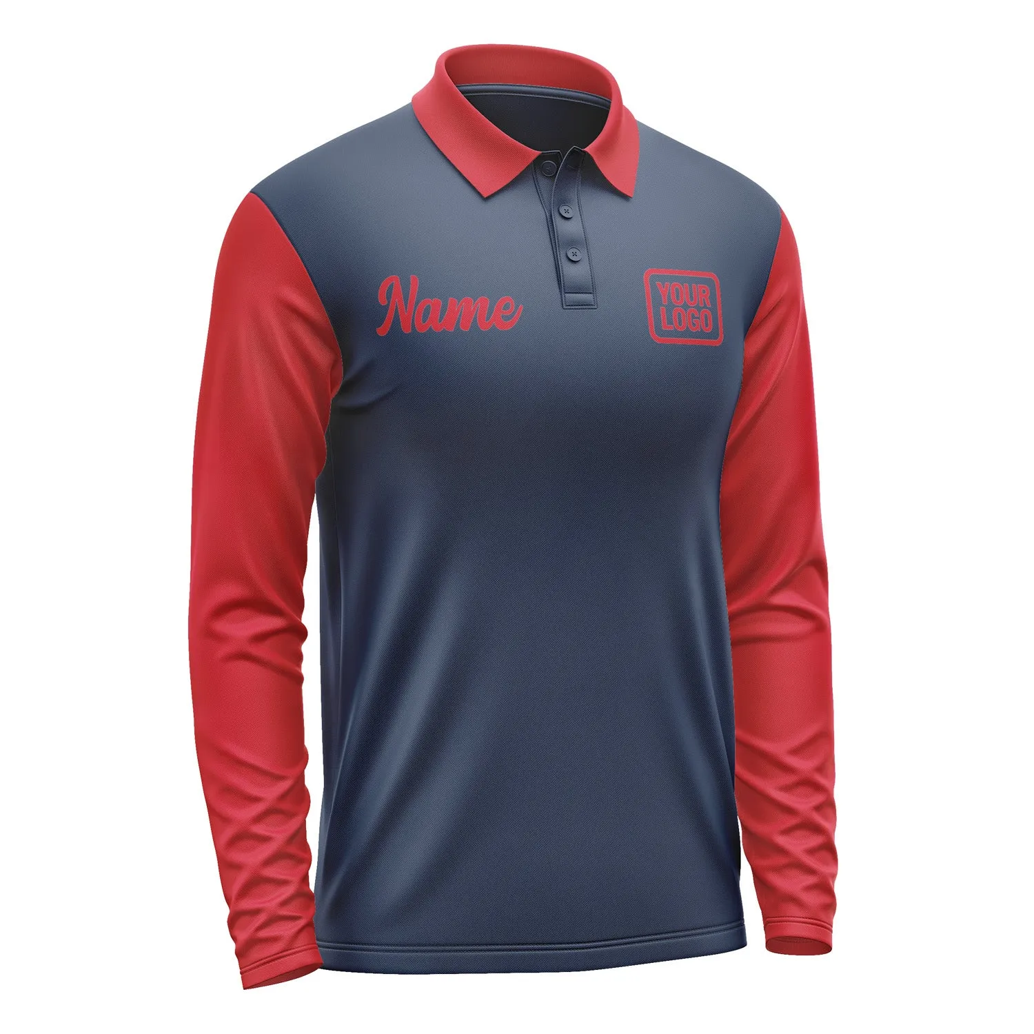 Custom Blue Red Long Sleeve Polo Shirt sold by Tailorly product image thumbnail 4