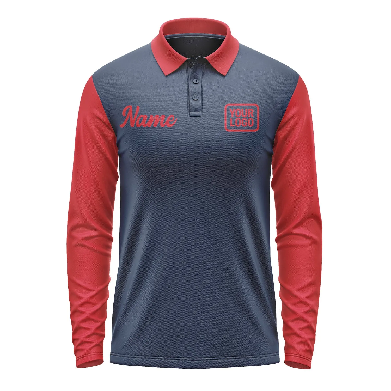 Custom Blue Red Long Sleeve Polo Shirt sold by Tailorly product image thumbnail 2