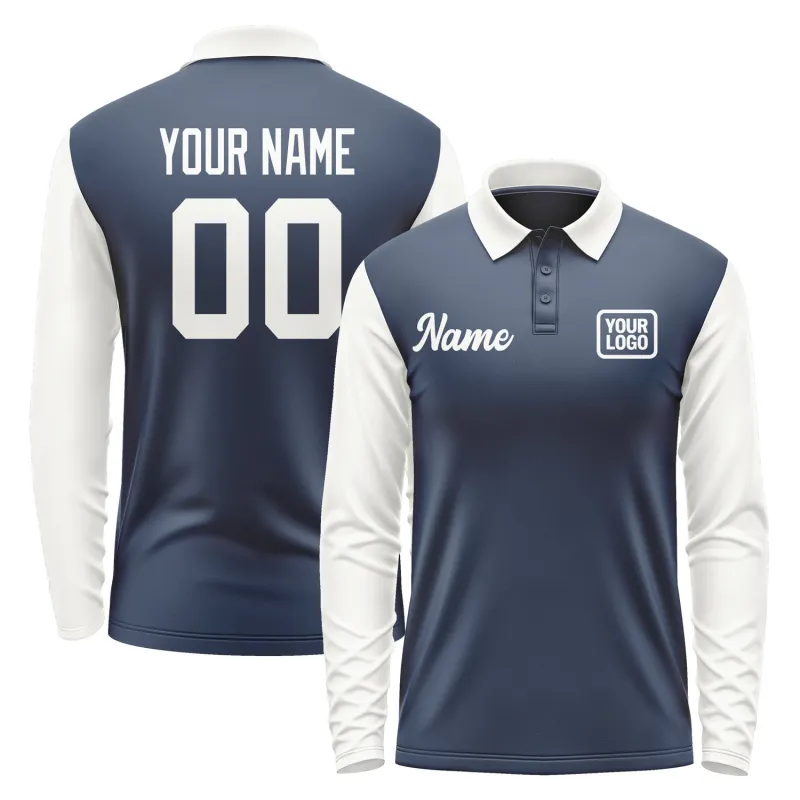 Custom Blue White Long Sleeve Polo Shirt sold by Tailorly