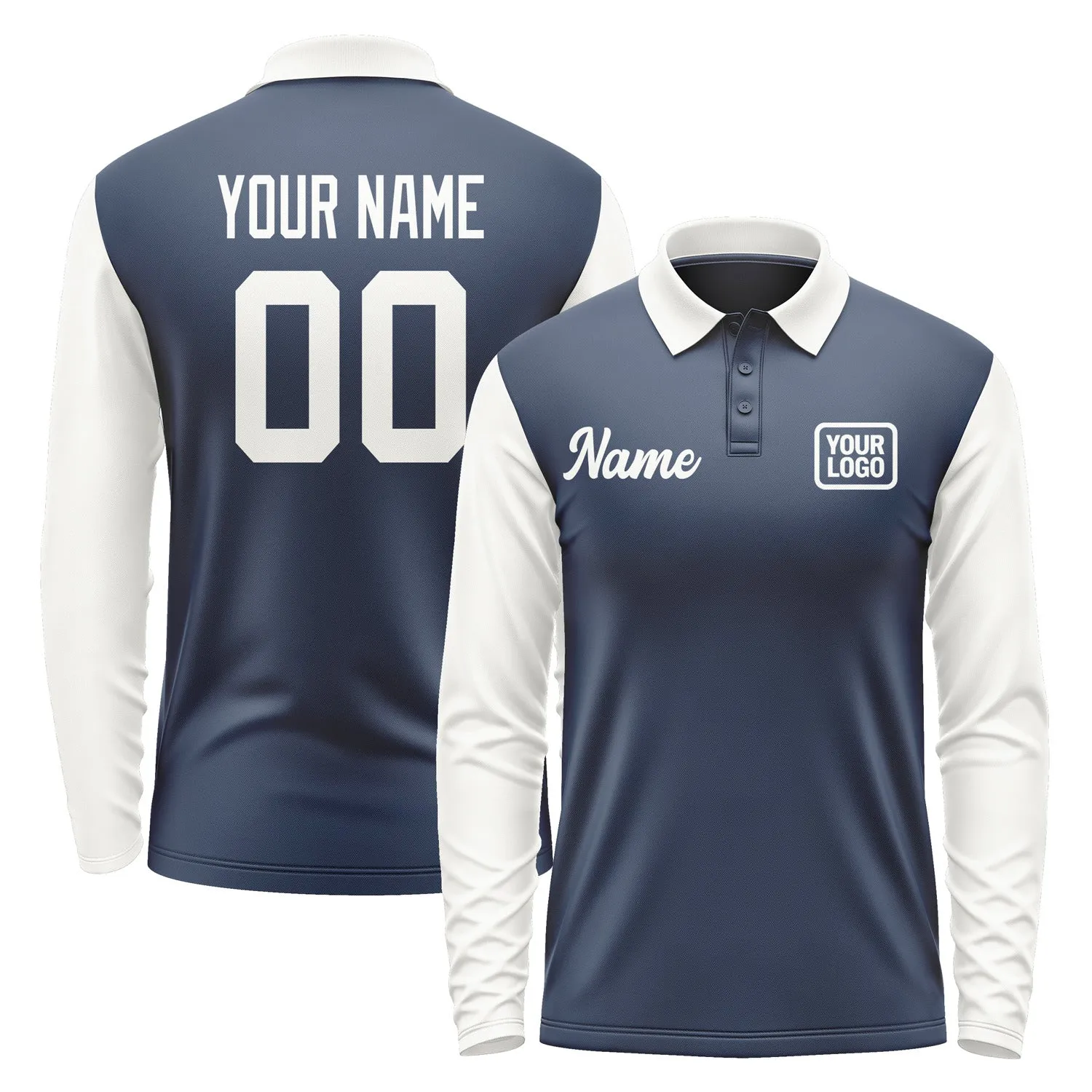 Custom Blue White Long Sleeve Polo Shirt sold by Tailorly
