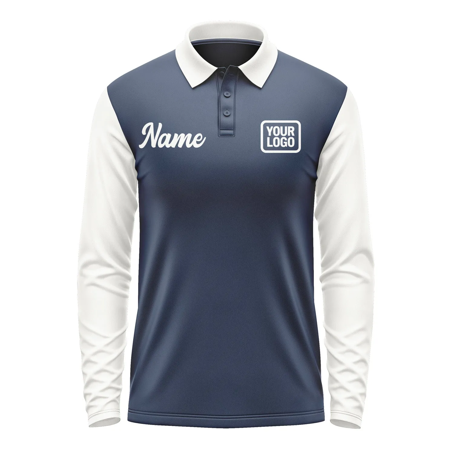 Custom Blue White Long Sleeve Polo Shirt sold by Tailorly product image thumbnail 2