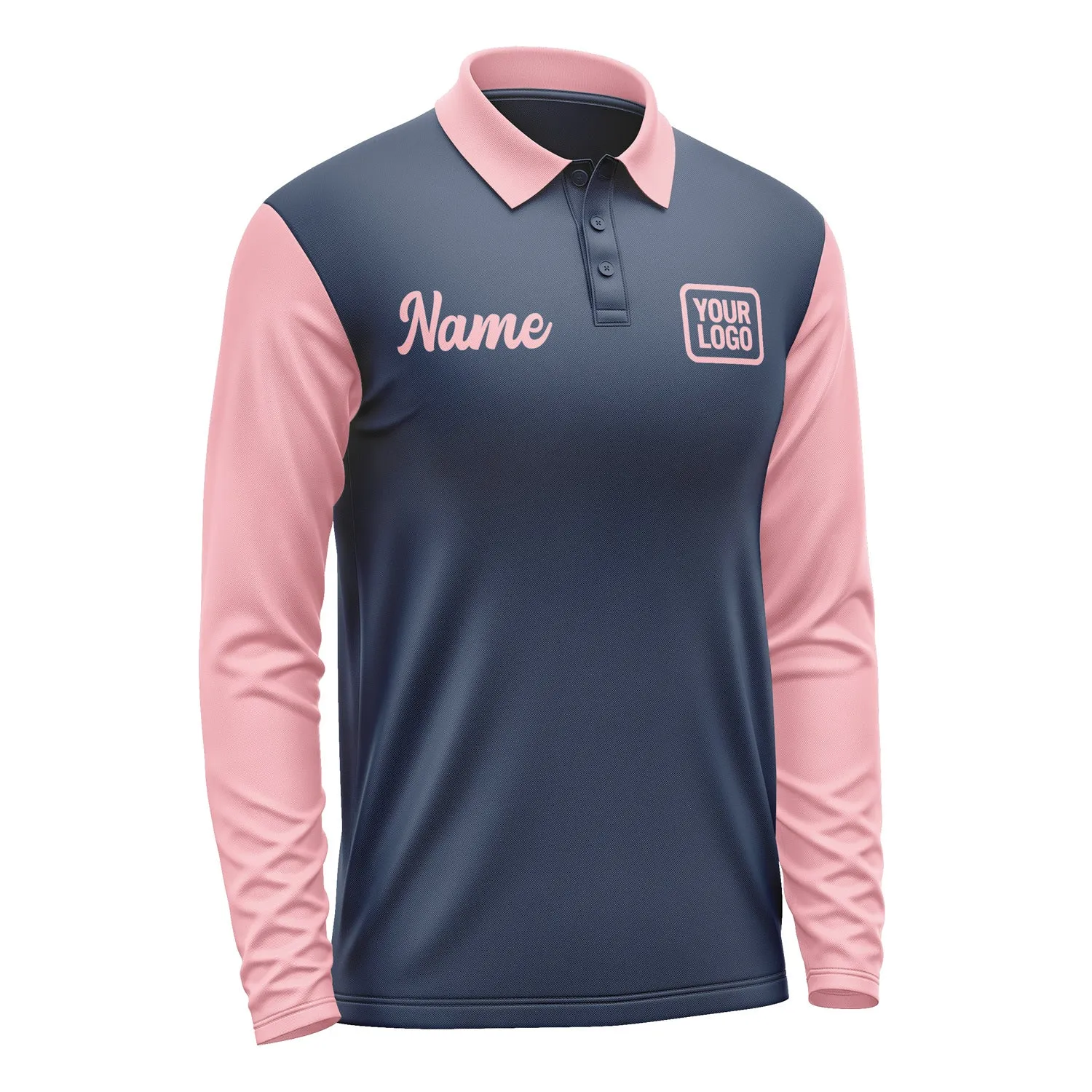 Custom Blue Light Pink Long Sleeve Polo Shirt sold by Tailorly product image thumbnail 4