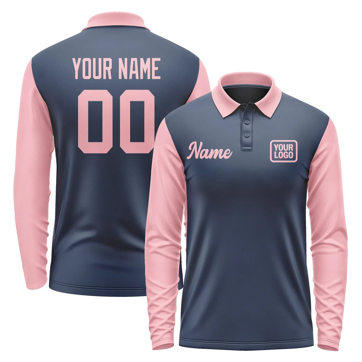Custom Blue Light Pink Long Sleeve Polo Shirt sold by Tailorly