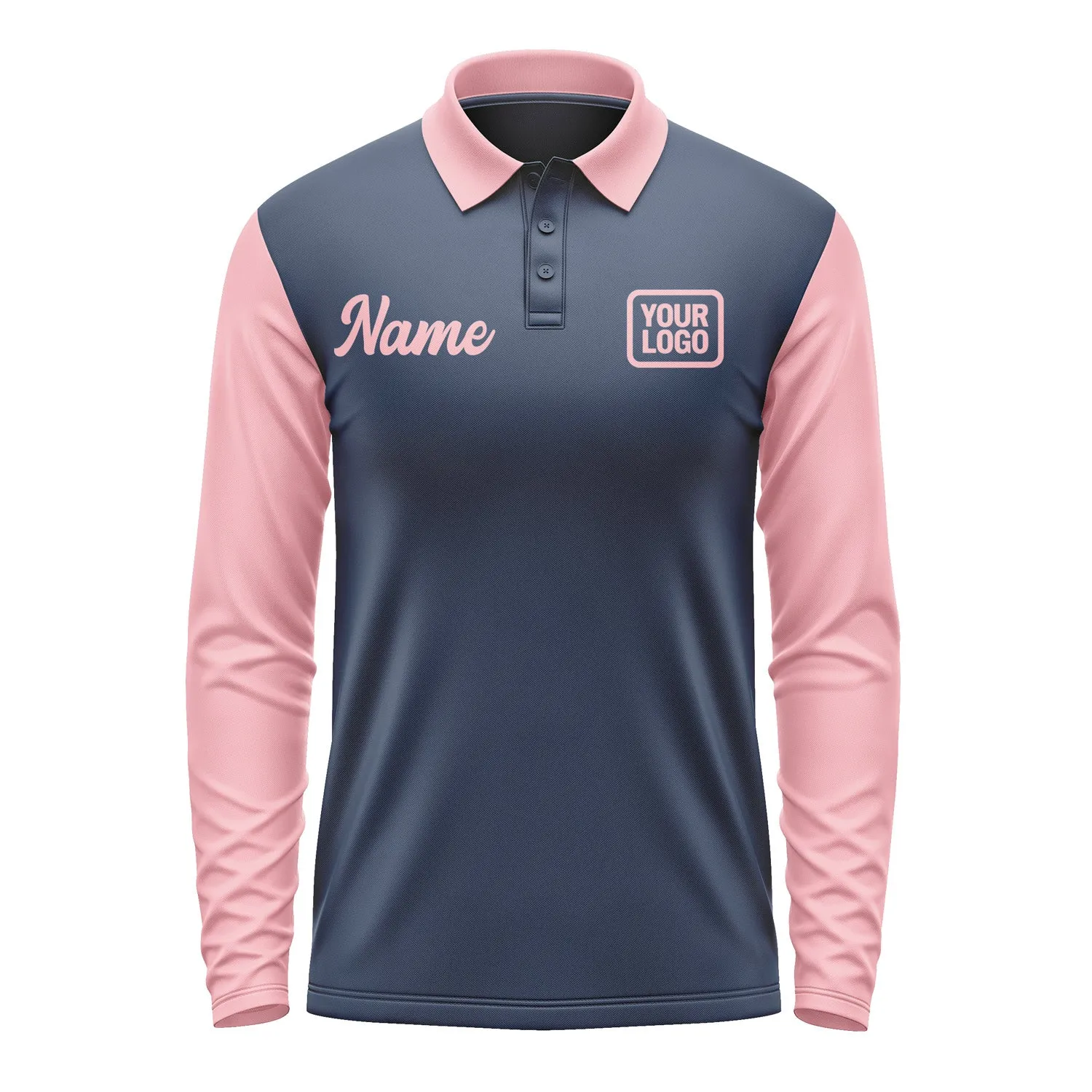 Custom Blue Light Pink Long Sleeve Polo Shirt sold by Tailorly product image thumbnail 2