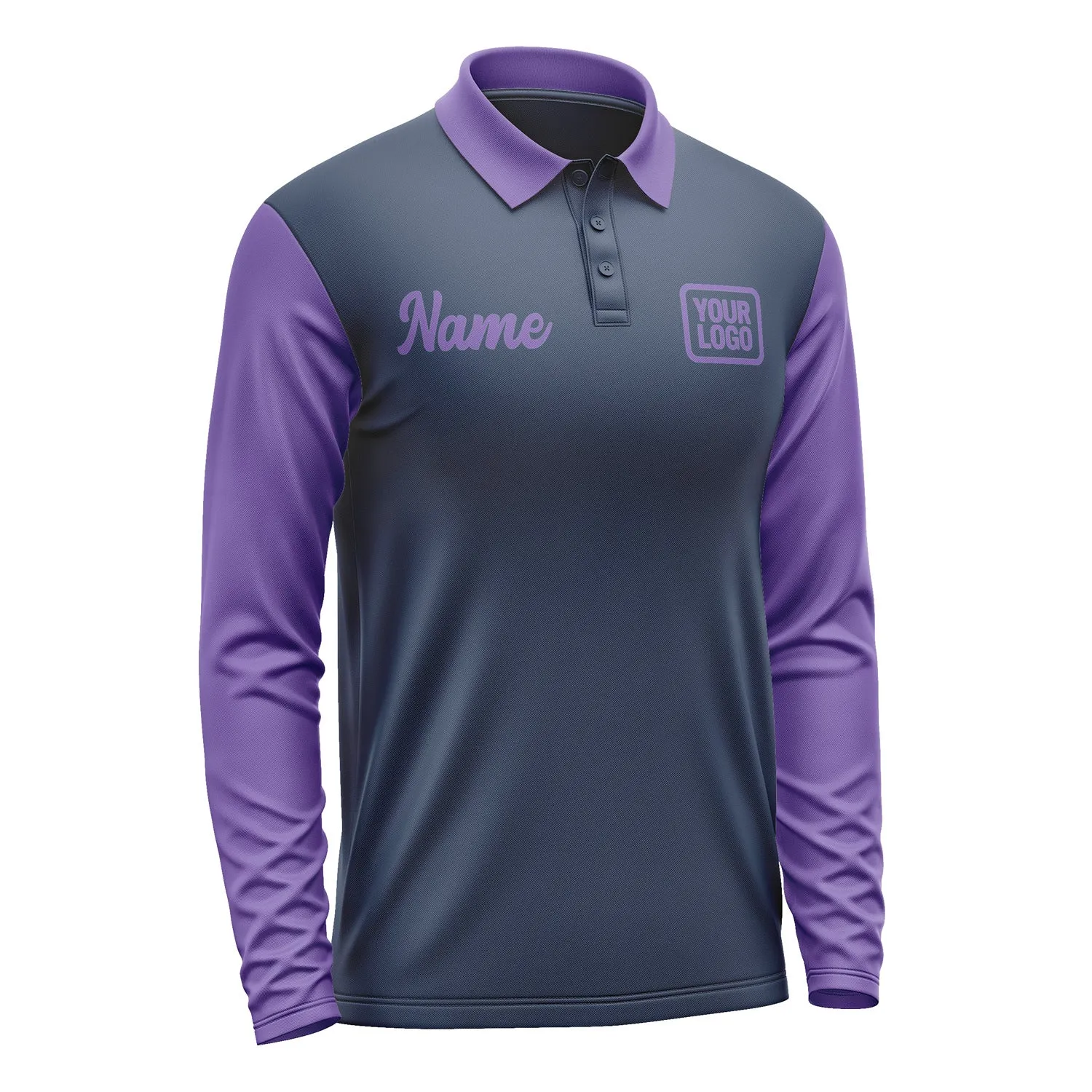 Custom Blue Light Purple Long Sleeve Polo Shirt sold by Tailorly product image thumbnail 4