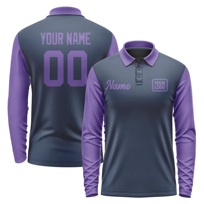 Custom Blue Light Purple Long Sleeve Polo Shirt sold by Tailorly