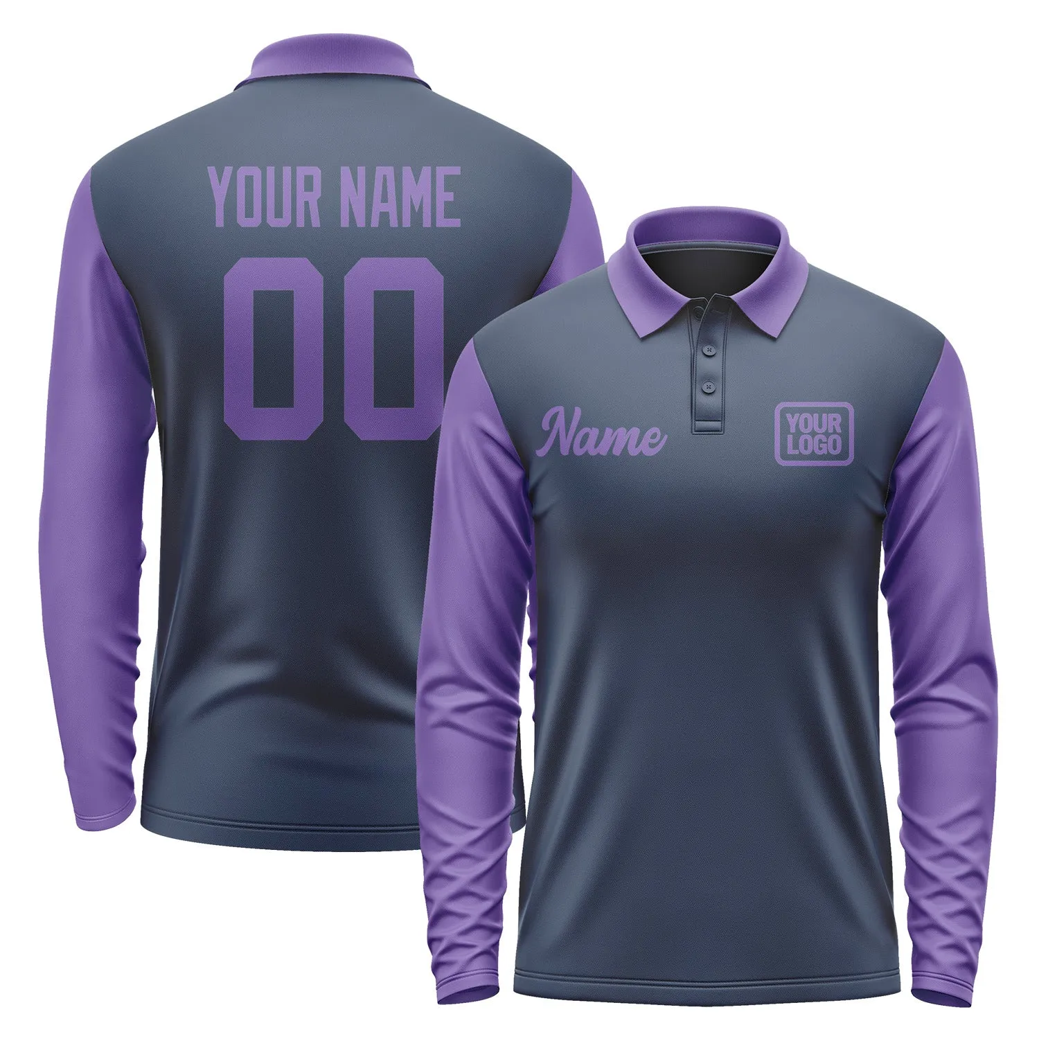 Custom Blue Light Purple Long Sleeve Polo Shirt sold by Tailorly
