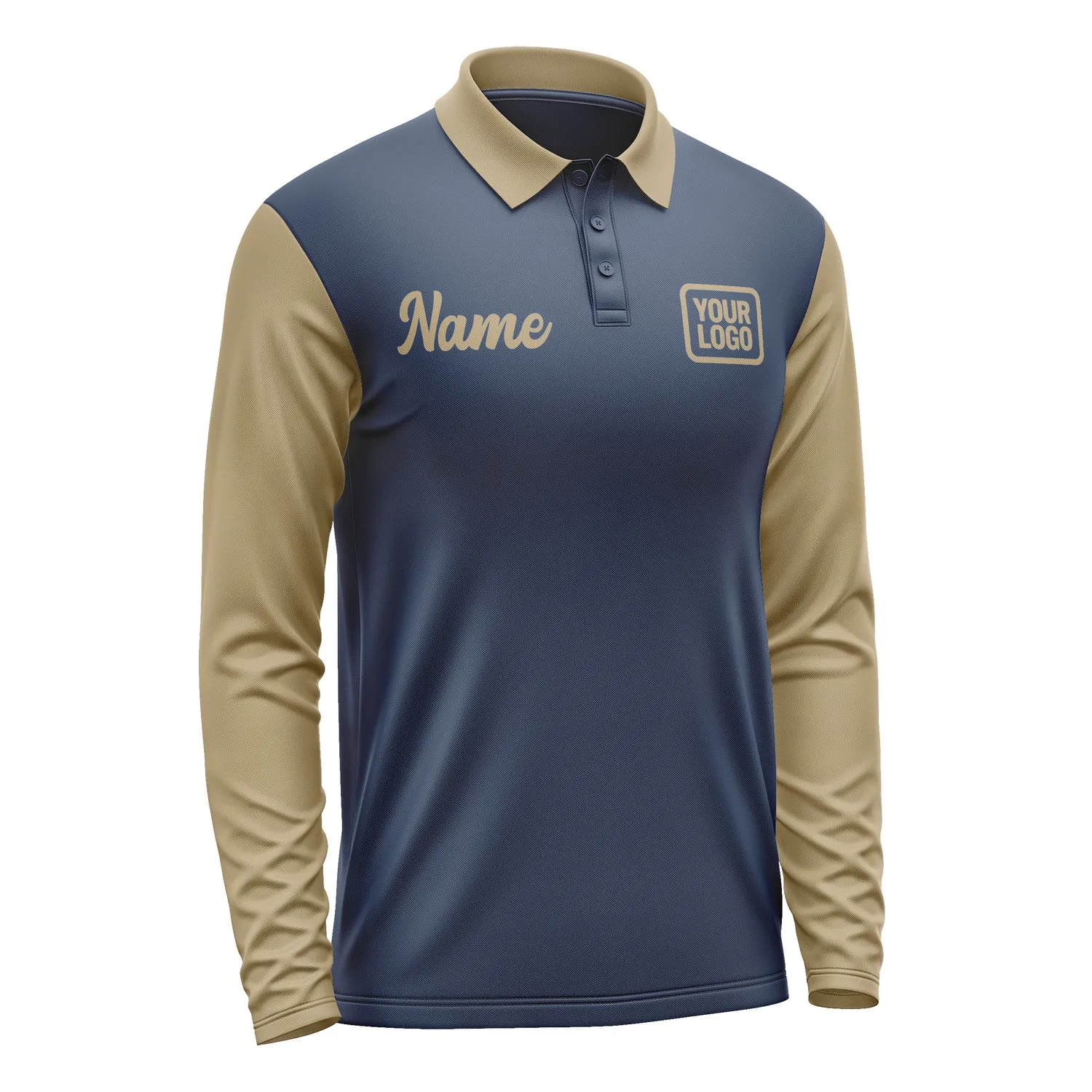 Custom Blue Light Khaki Long Sleeve Polo Shirt sold by Tailorly product image thumbnail 4