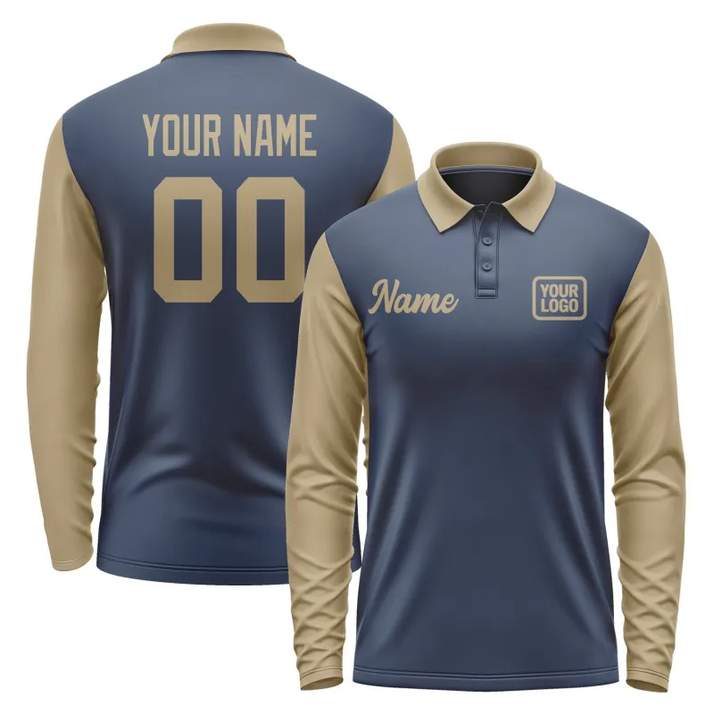 Custom Blue Light Khaki Long Sleeve Polo Shirt sold by Tailorly