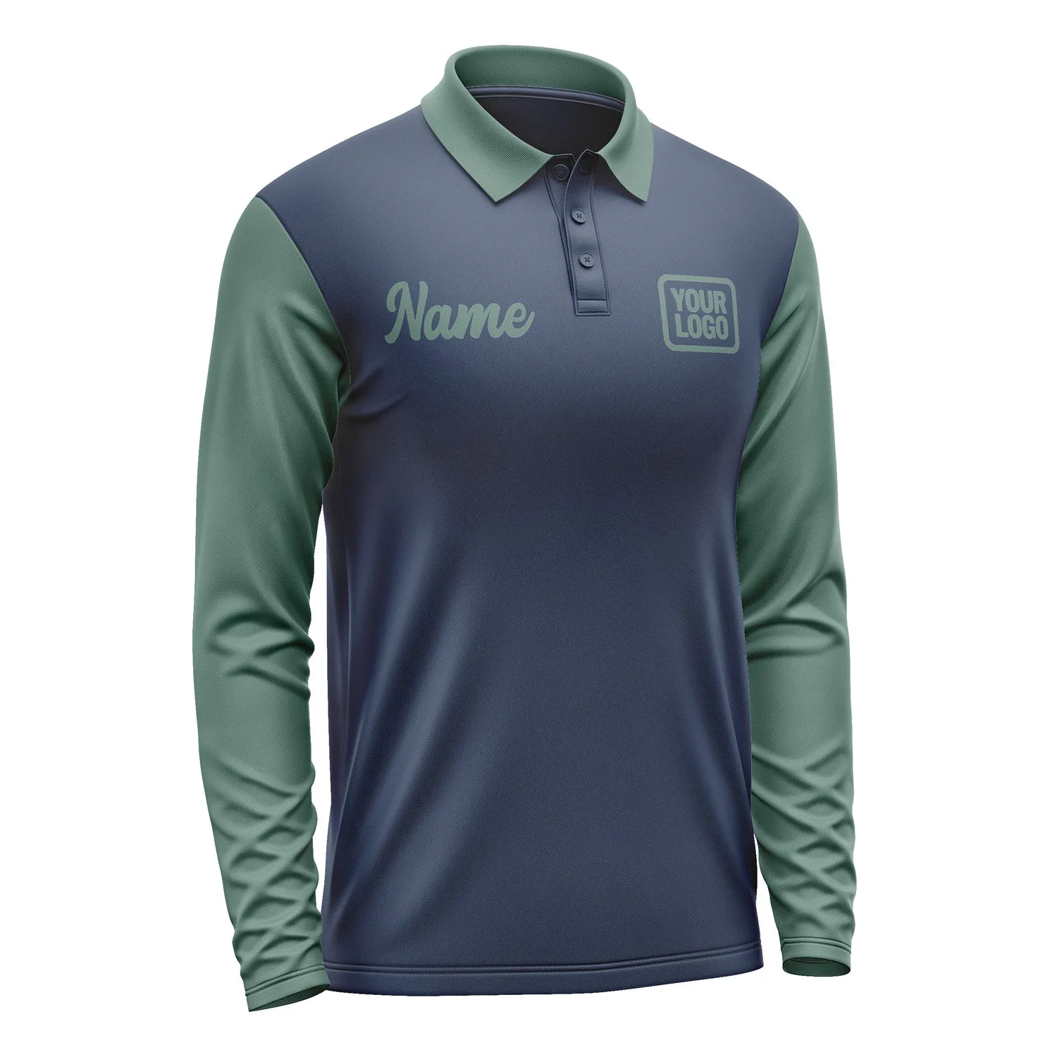 Custom Blue Blue Green Long Sleeve Polo Shirt sold by Tailorly product image thumbnail 4