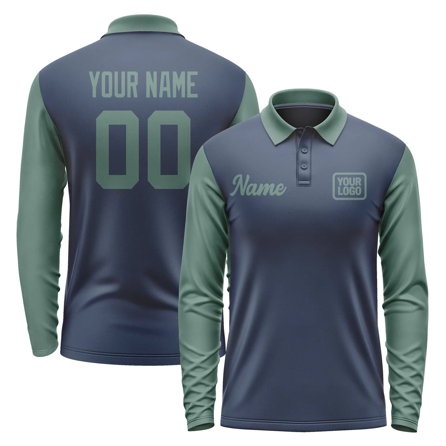 Custom Blue Blue Green Long Sleeve Polo Shirt sold by Tailorly