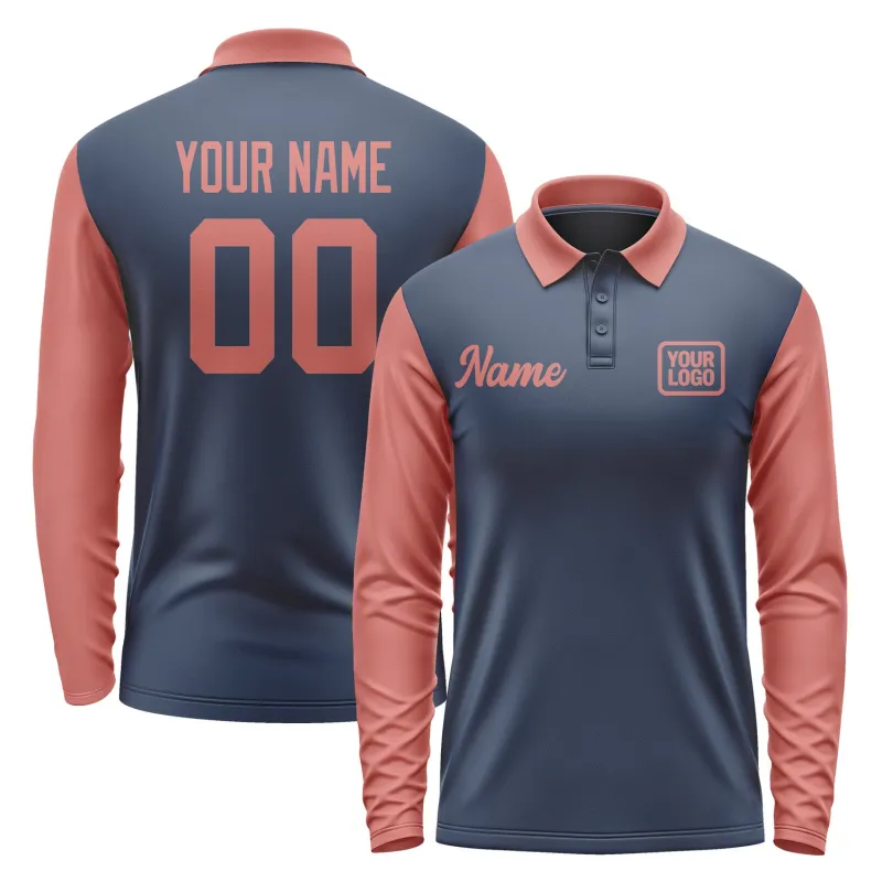 Custom Blue Copper Rose Long Sleeve Polo Shirt sold by Tailorly
