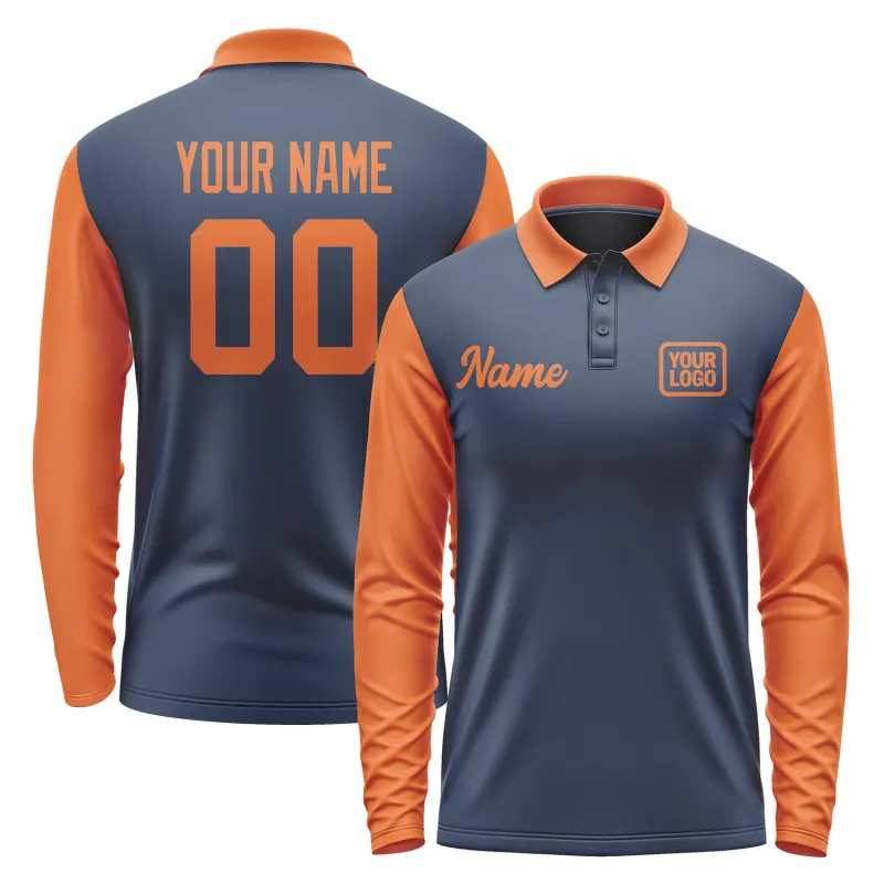 Custom Blue Orange Long Sleeve Polo Shirt sold by Tailorly