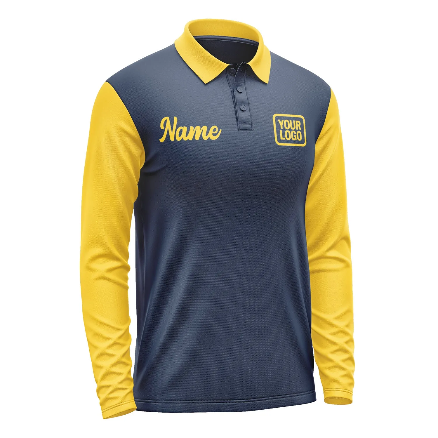 Custom Blue Gold Long Sleeve Polo Shirt sold by Tailorly product image thumbnail 4