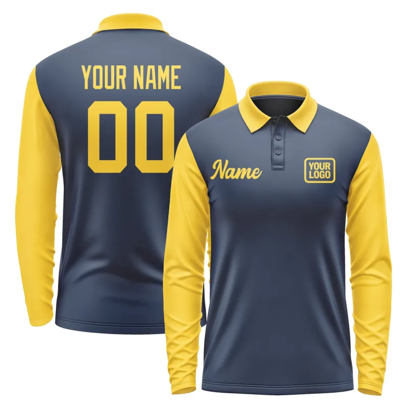 Custom Blue Gold Long Sleeve Polo Shirt sold by Tailorly