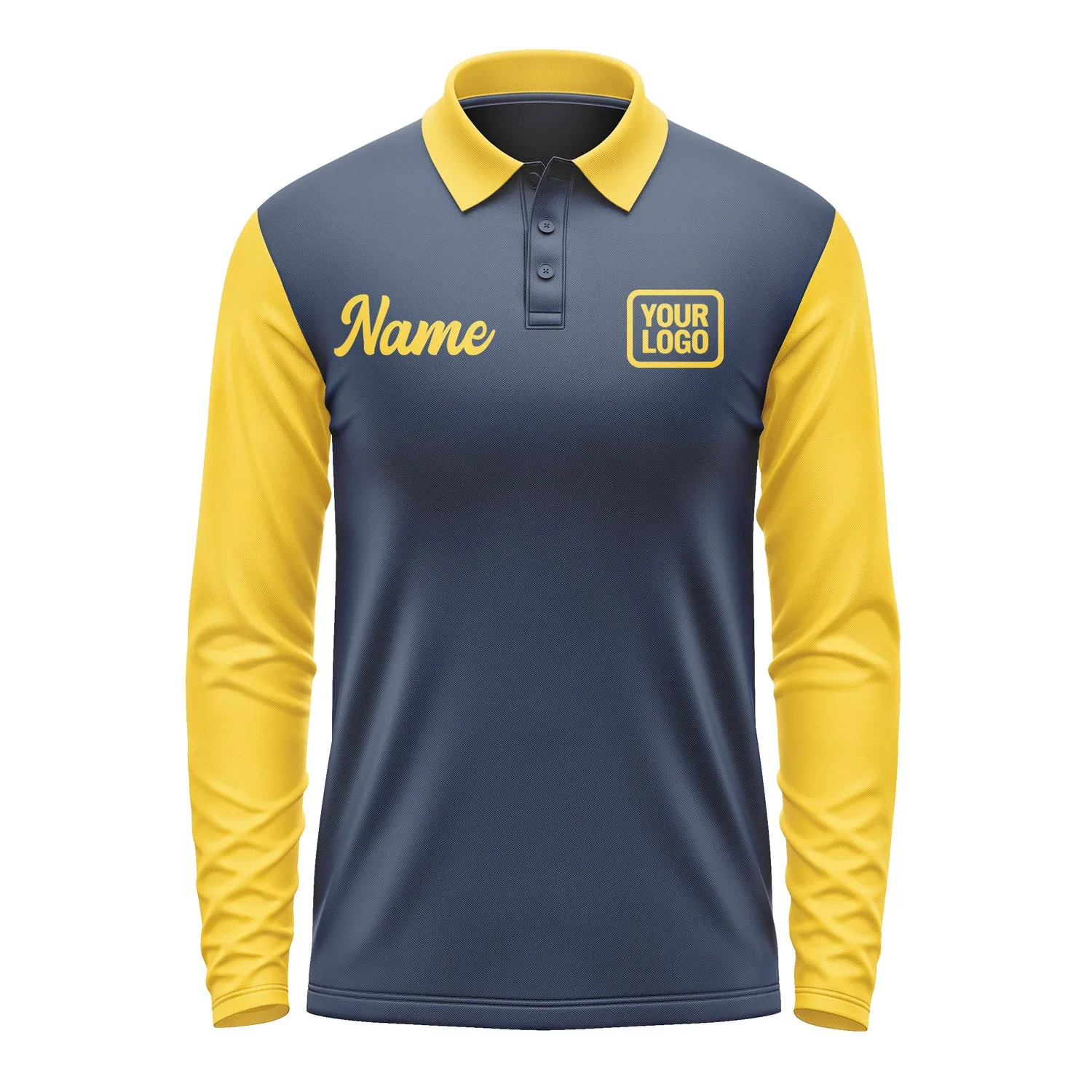 Custom Blue Gold Long Sleeve Polo Shirt sold by Tailorly product image thumbnail 2