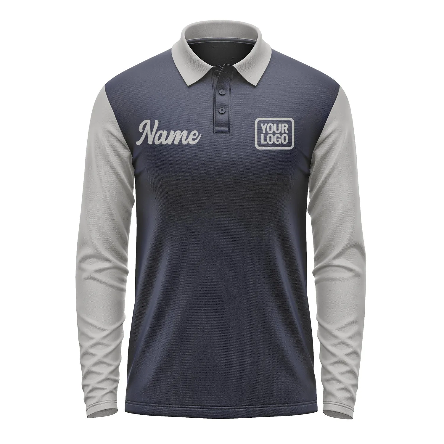 Custom Navy Gray Long Sleeve Polo Shirt sold by Tailorly product image thumbnail 2