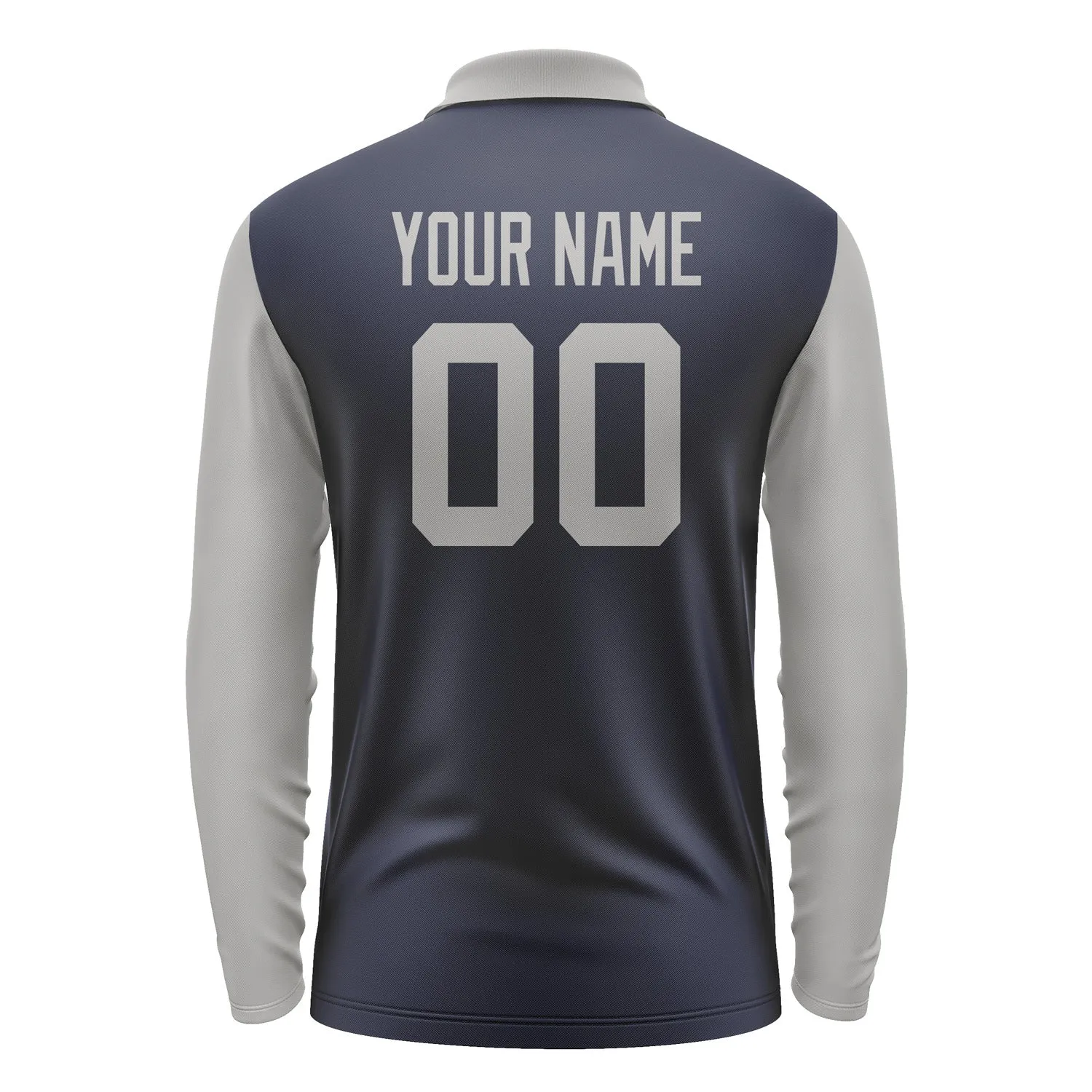 Custom Navy Gray Long Sleeve Polo Shirt sold by Tailorly product image thumbnail 3