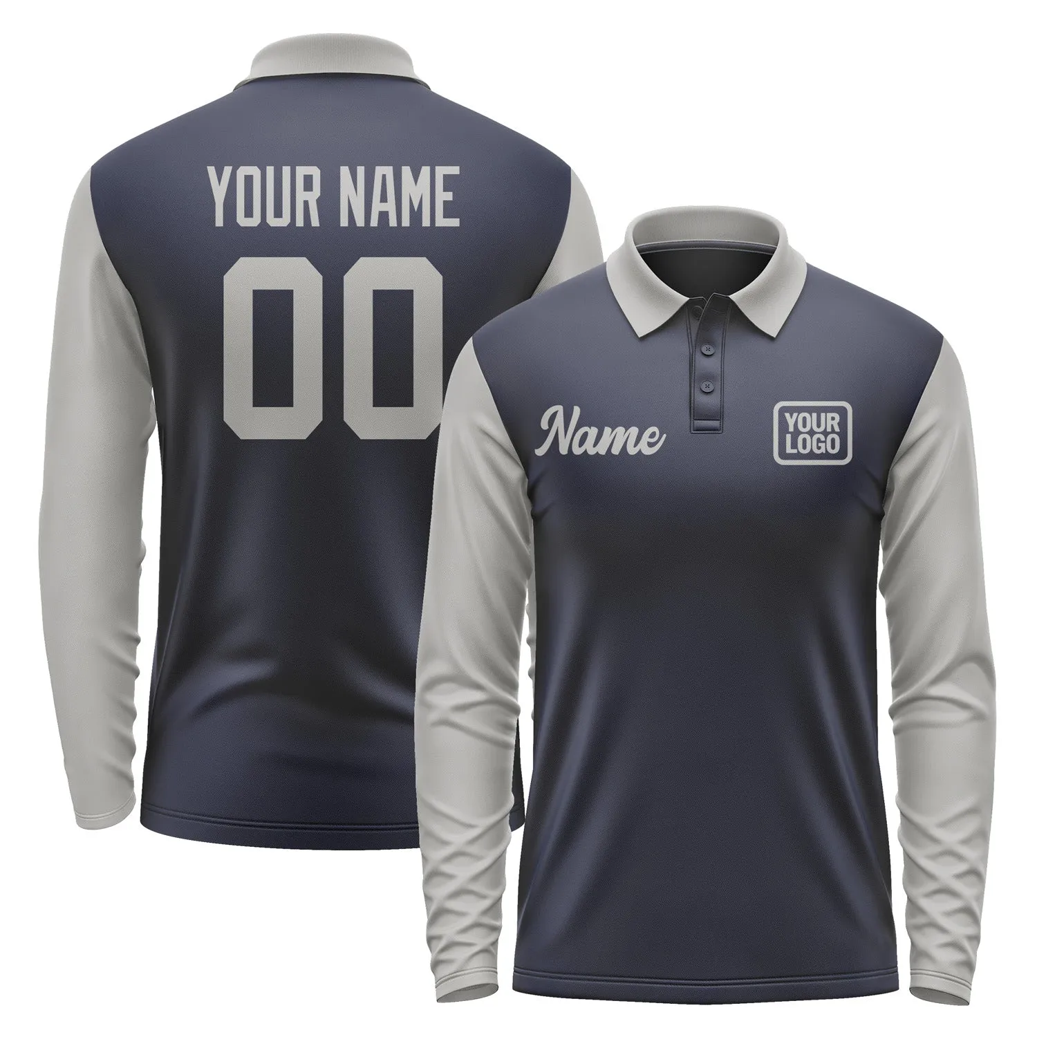 Custom Navy Gray Long Sleeve Polo Shirt sold by Tailorly