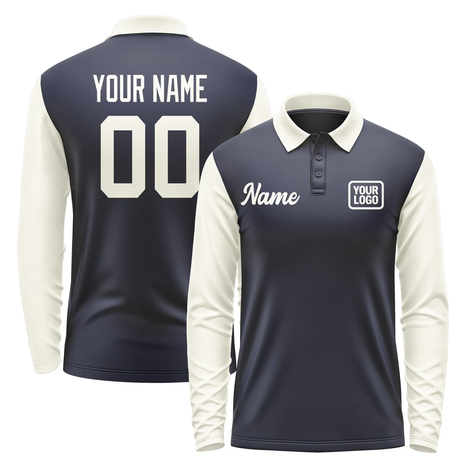 Custom Navy Cream Long Sleeve Polo Shirt sold by Tailorly