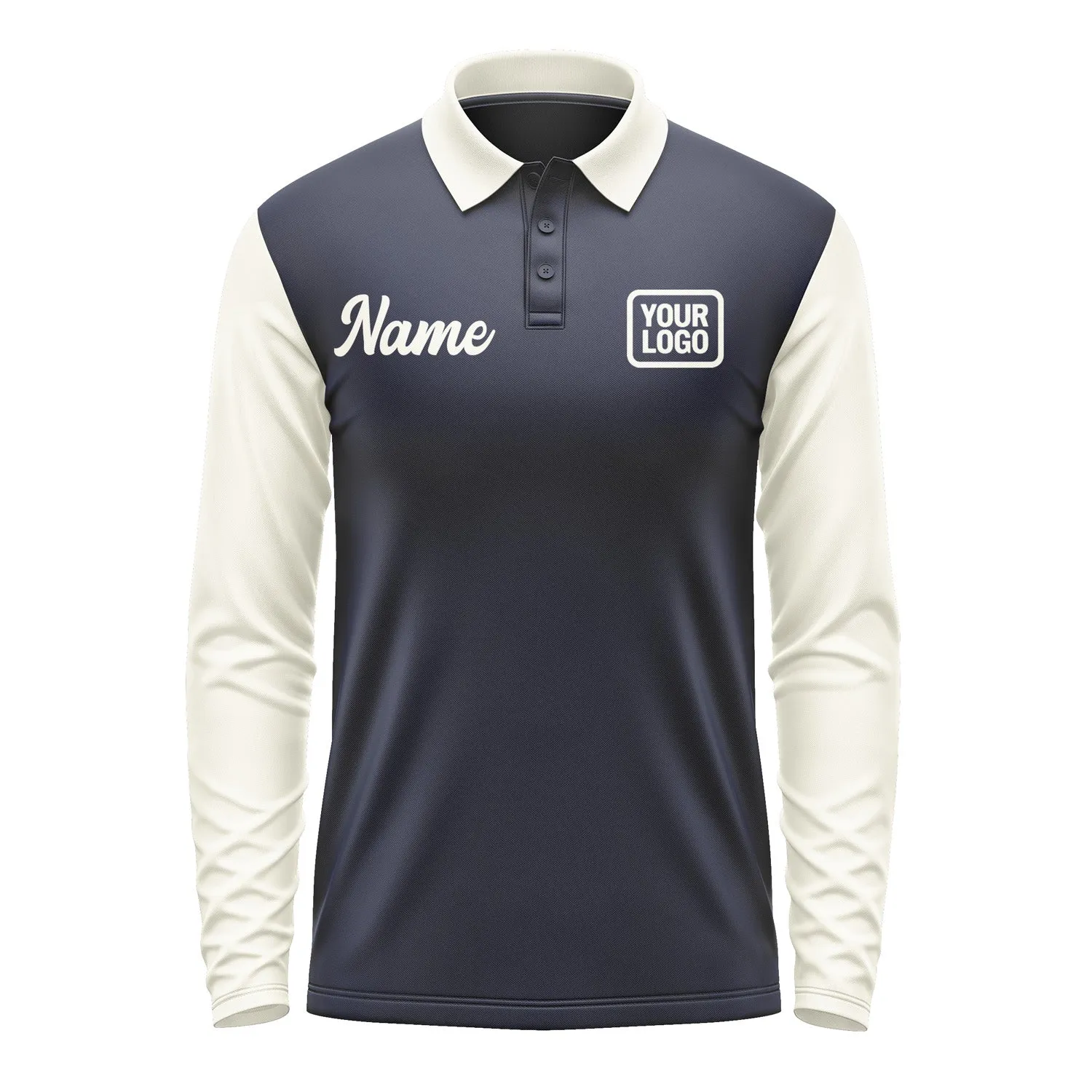 Custom Navy Cream Long Sleeve Polo Shirt sold by Tailorly product image thumbnail 2