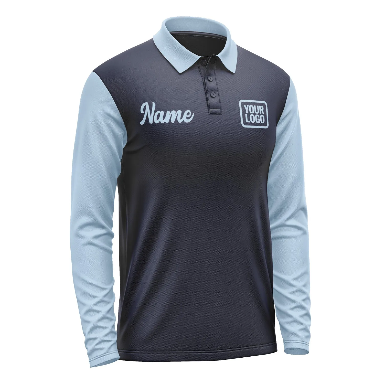 Custom Navy Light Blue Long Sleeve Polo Shirt sold by Tailorly product image thumbnail 4