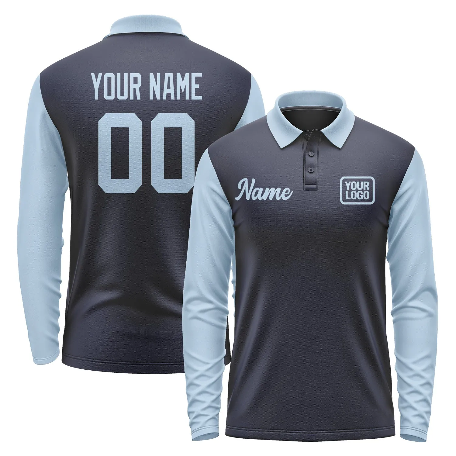 Custom Navy Light Blue Long Sleeve Polo Shirt sold by Tailorly