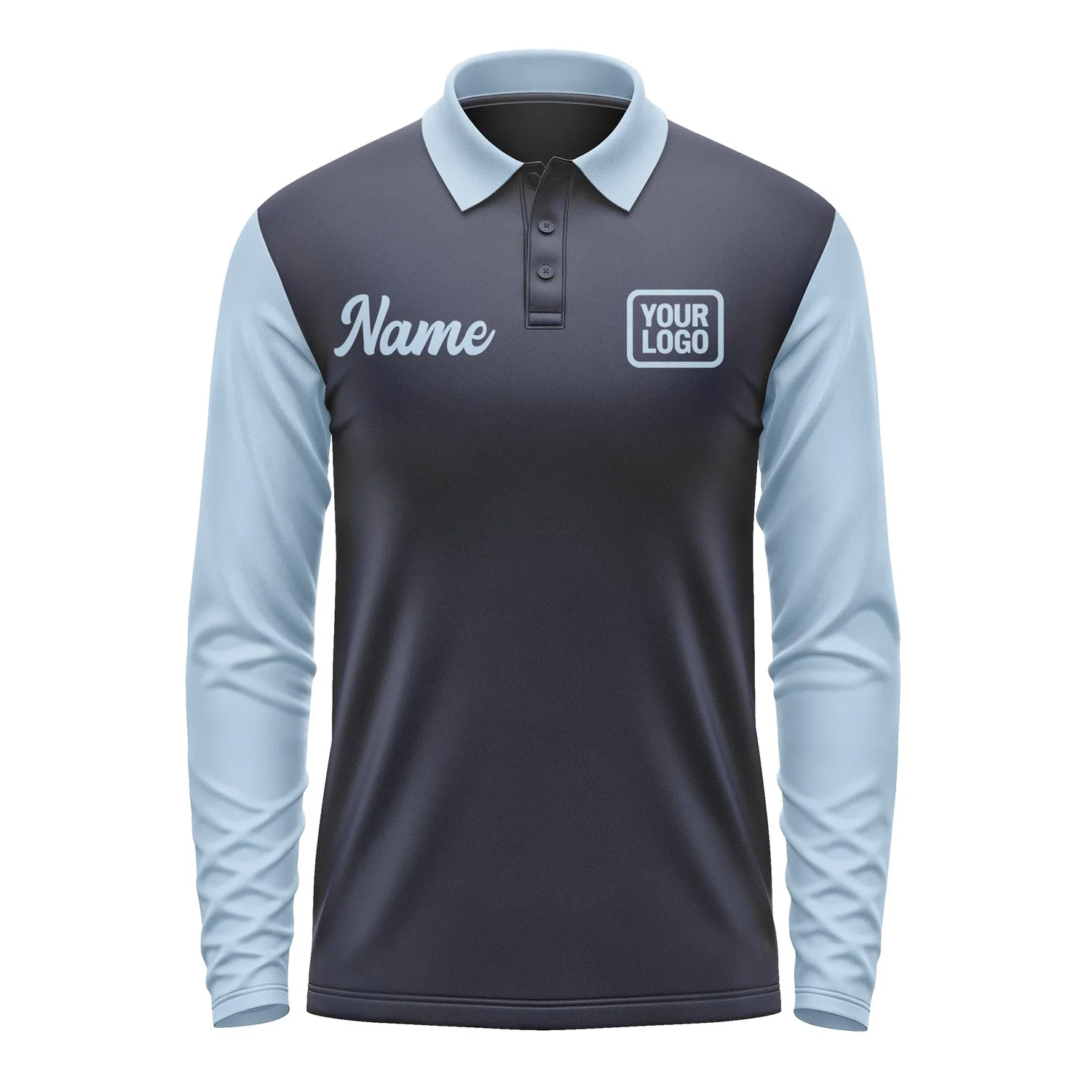 Custom Navy Light Blue Long Sleeve Polo Shirt sold by Tailorly product image thumbnail 2