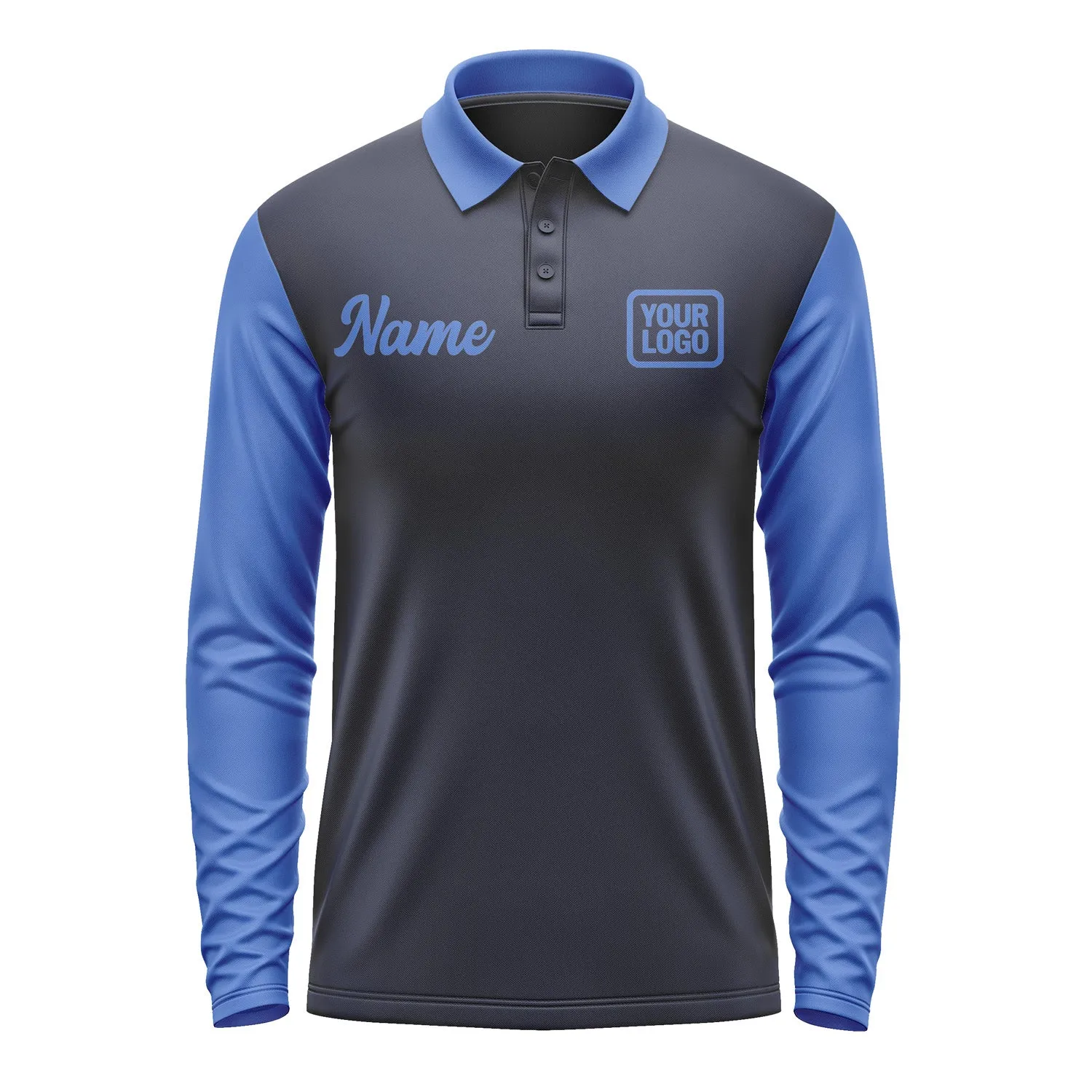 Custom Navy Sky Blue Long Sleeve Polo Shirt sold by Tailorly product image thumbnail 2