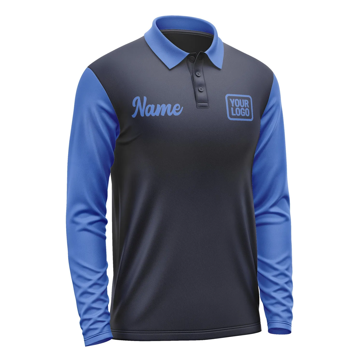 Custom Navy Sky Blue Long Sleeve Polo Shirt sold by Tailorly product image thumbnail 4