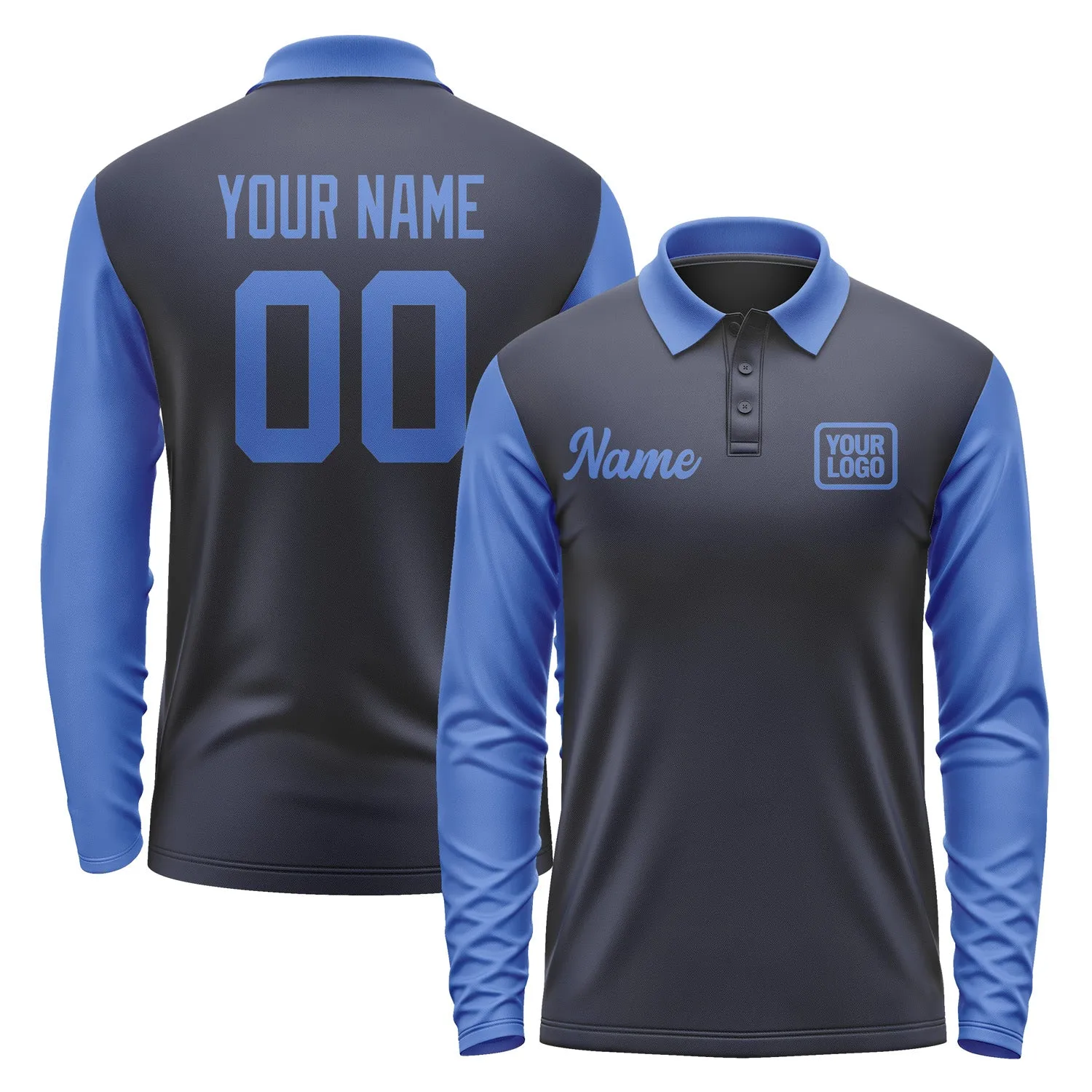 Custom Navy Sky Blue Long Sleeve Polo Shirt sold by Tailorly