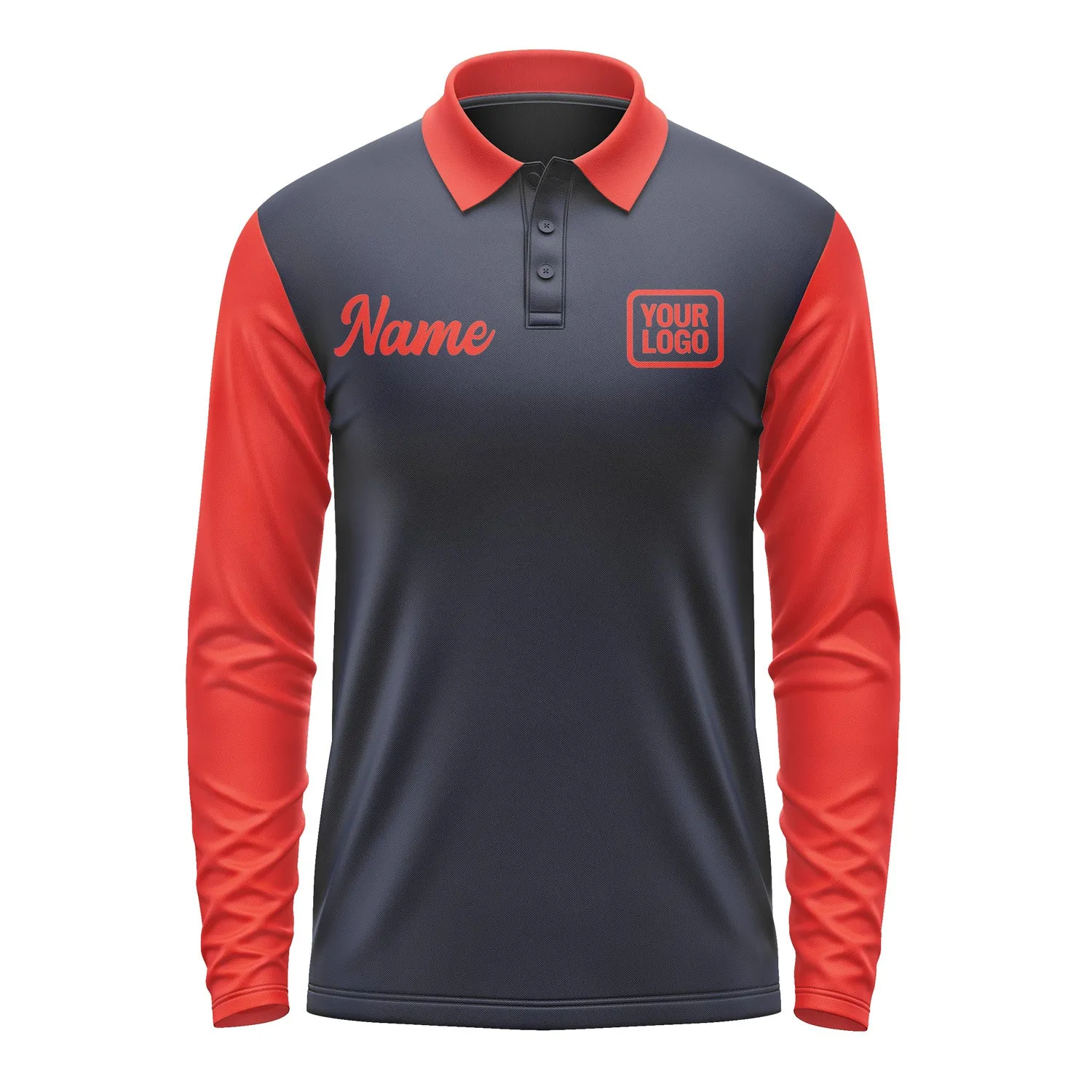 Custom Navy Orange Red Long Sleeve Polo Shirt sold by Tailorly product image thumbnail 2