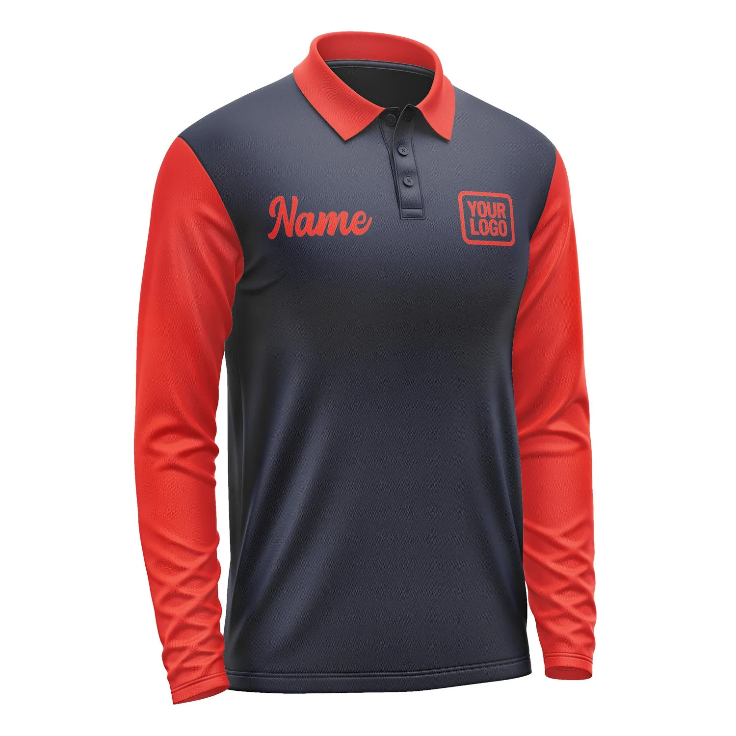 Custom Navy Orange Red Long Sleeve Polo Shirt sold by Tailorly product image thumbnail 4