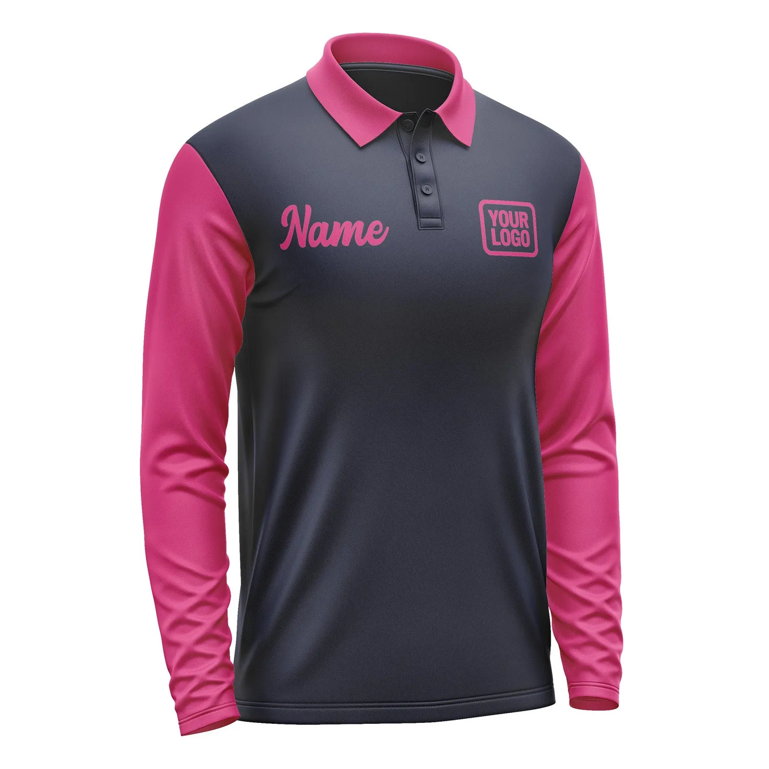 Custom Navy Pink Long Sleeve Polo Shirt sold by Tailorly product image thumbnail 4