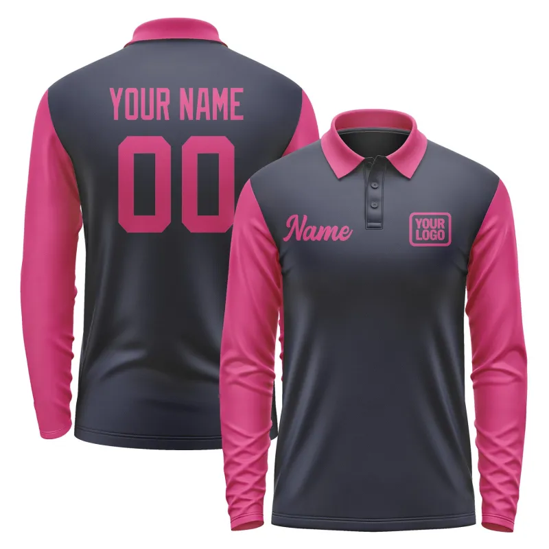 Custom Navy Pink Long Sleeve Polo Shirt sold by Tailorly